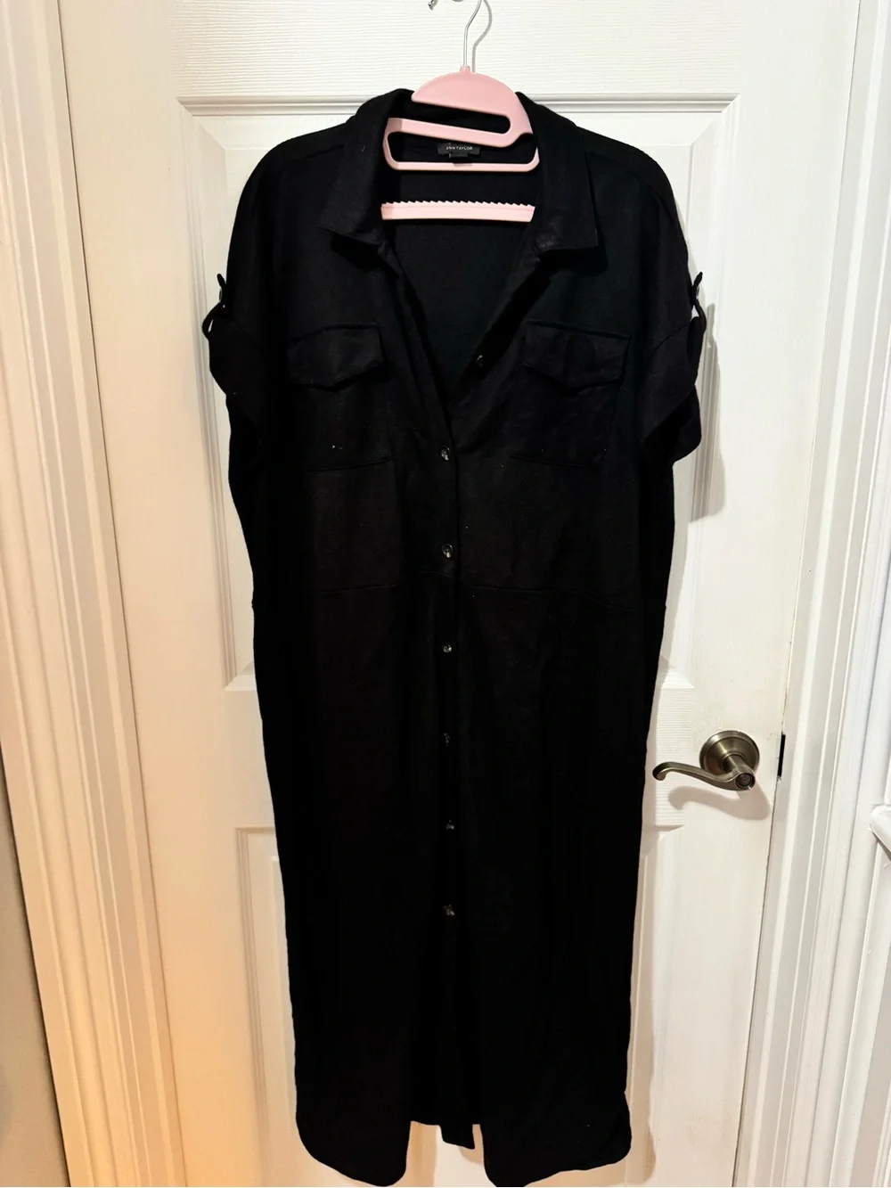 Ann Taylor Black Casual Button-Down Shirt Dress - Picture 1 of 4